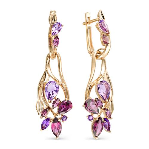 Серьги из красного золота с аметистами и родолитами (040283)