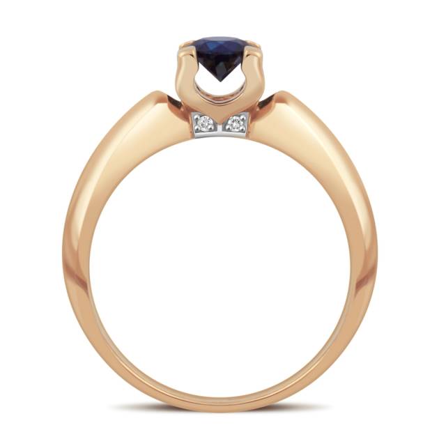 Помолвочное кольцо из красного золота с бриллиантами и сапфирами (042590)