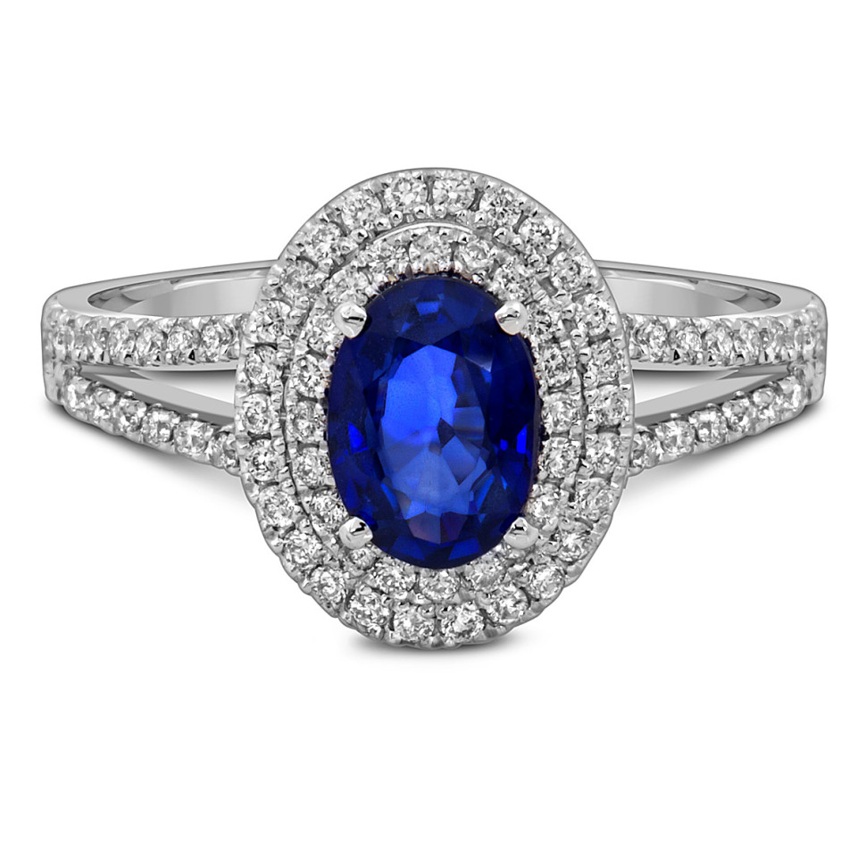 Кольцо из белого золота с бриллиантами и сапфиром (055112)