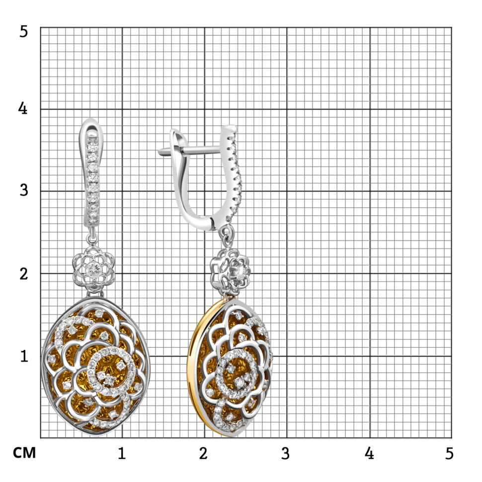 Серьги из комбинированного золота с бриллиантами (025854)