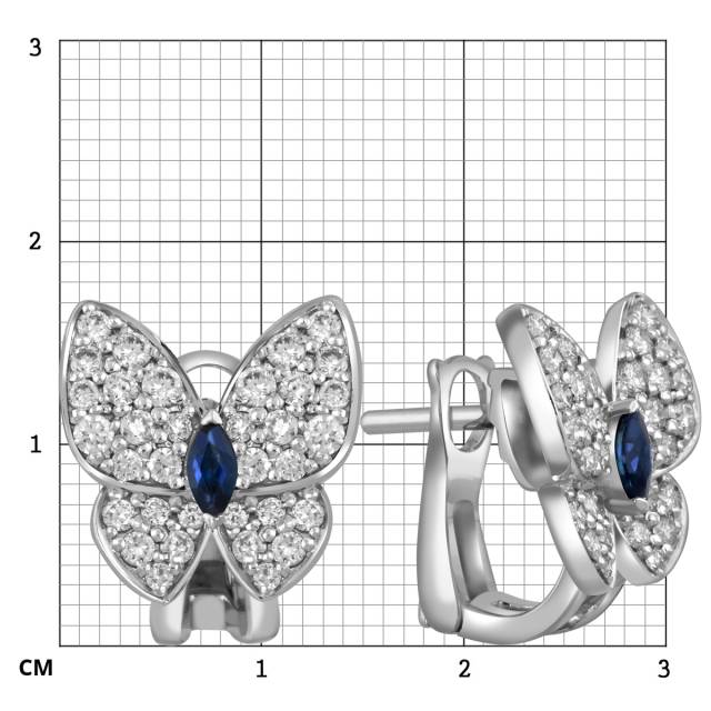 Серьги из белого золота с бриллиантами и сапфирами "Бабочки" (054133)
