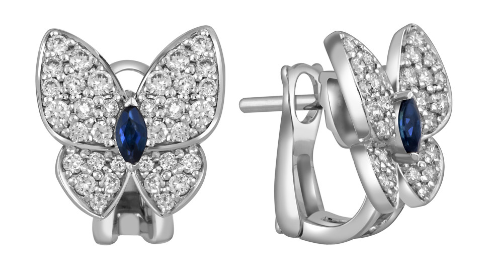 Серьги из белого золота с бриллиантами и сапфирами 