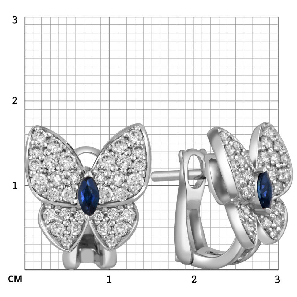 Серьги из белого золота с бриллиантами и сапфирами 