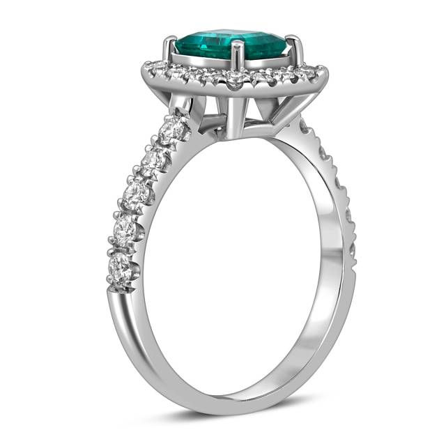 Кольцо из белого золота с бриллиантами и изумрудом (058711)