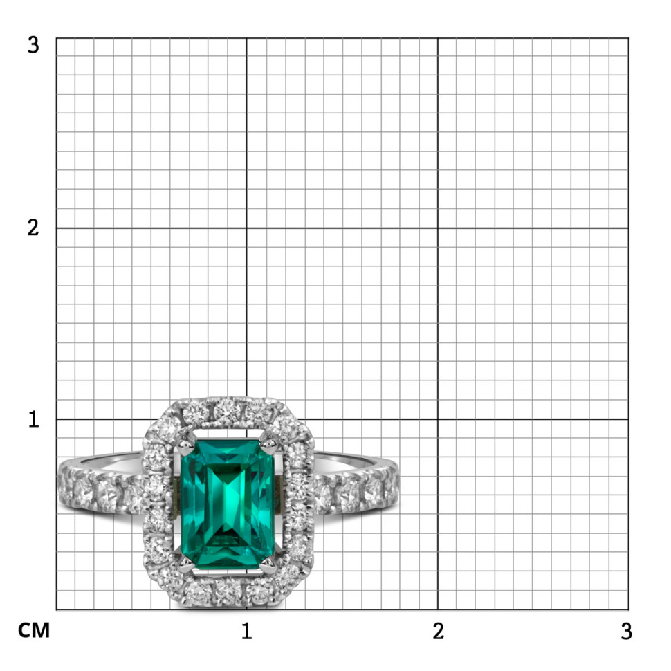 Кольцо из белого золота с бриллиантами и изумрудом (058711)