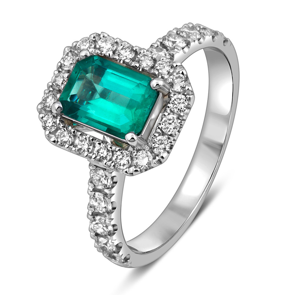 Кольцо из белого золота с бриллиантами и изумрудом (058711)