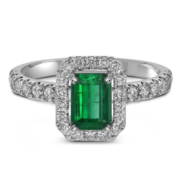 Кольцо из белого золота с бриллиантами и изумрудом (058711)