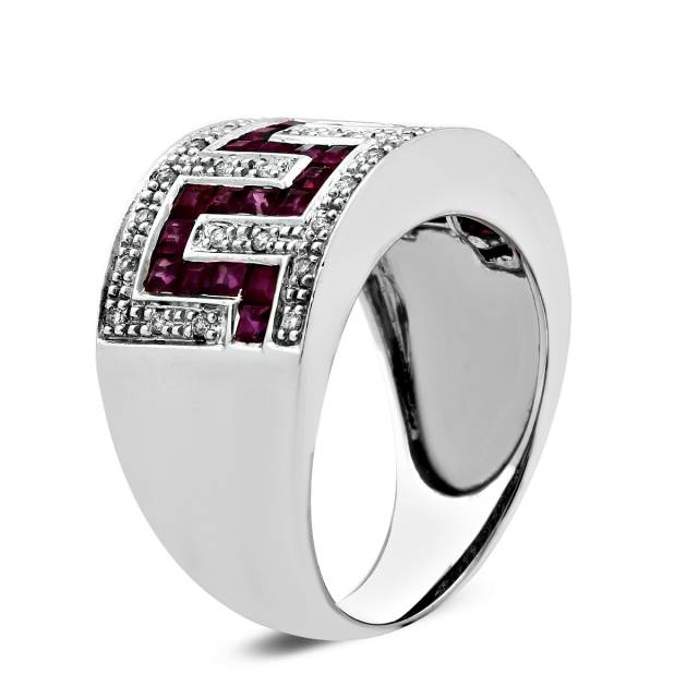Кольцо из белого золота с бриллиантами и рубинами (020974)