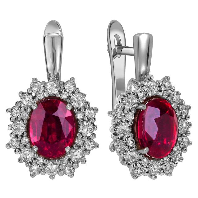 Серьги из белого золота с бриллиантами и рубинами (060331)