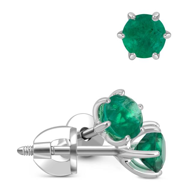 Серьги пусеты из белого золота с изумрудами (051712)