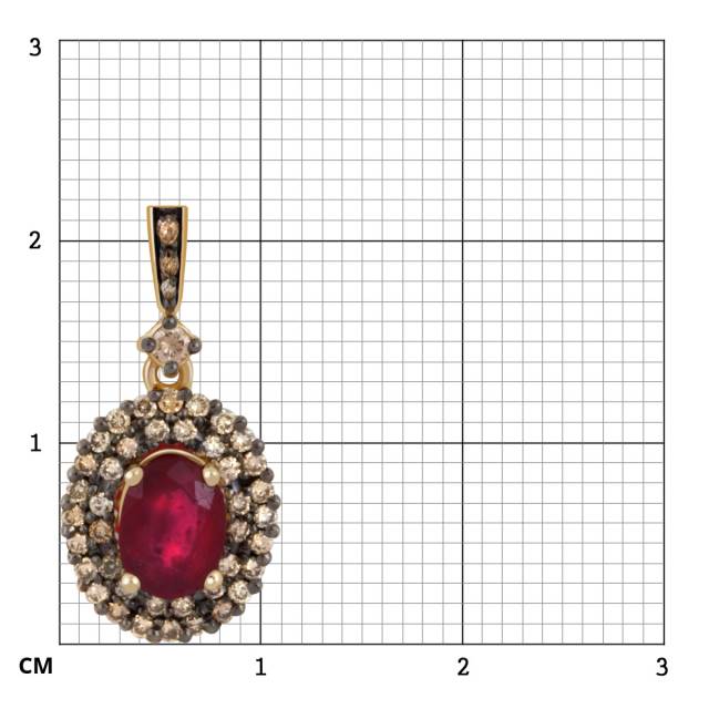 Кулон из жёлтого золота с коньячными бриллиантами и рубинами (060838)