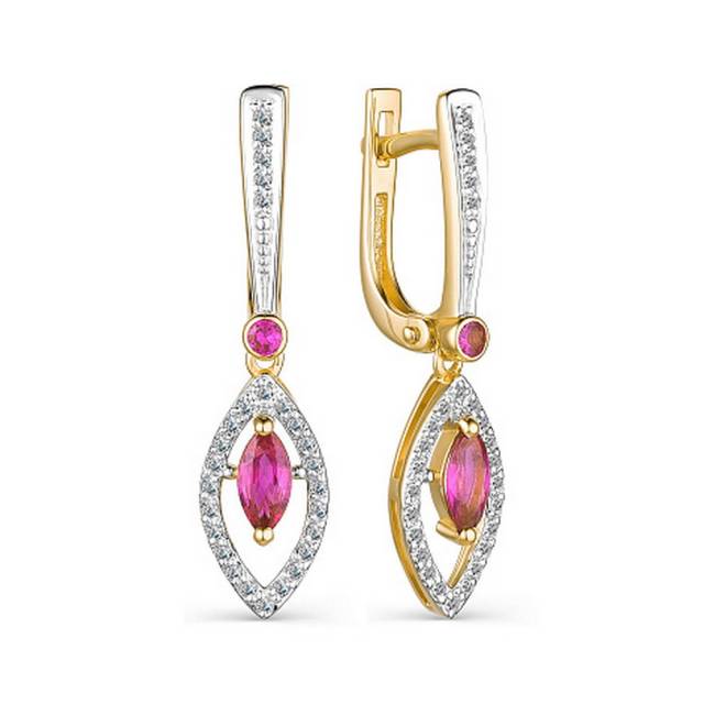 Серьги из жёлтого золота с бриллиантами и рубинами (047133)