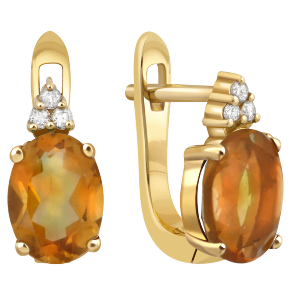Серьги из жёлтого золота с бриллиантами и цитринами (039220)