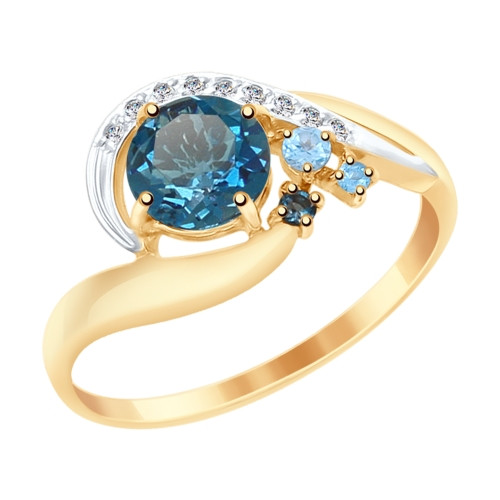 Кольцо из красного золота с топазами и фианитами (038326)