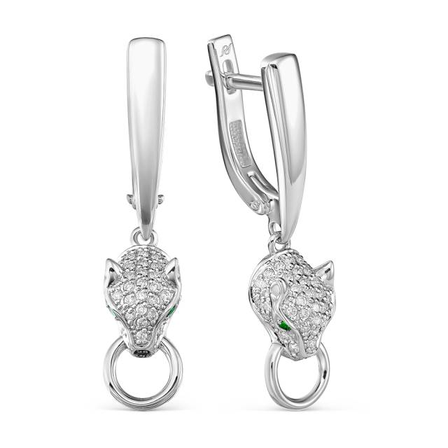 Серьги из белого золота с бриллиантами и изумрудами (064277)