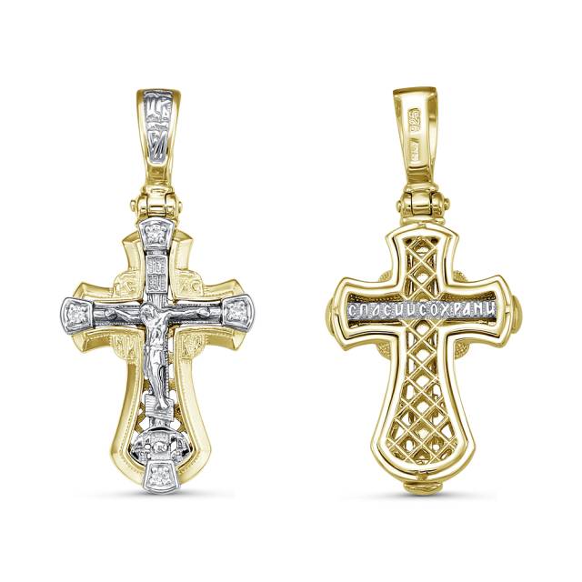 Кулон крест из комбинированного золота с бриллиантами (061244)