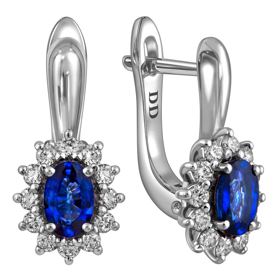 Серьги из белого золота с бриллиантами и сапфирами (062815)