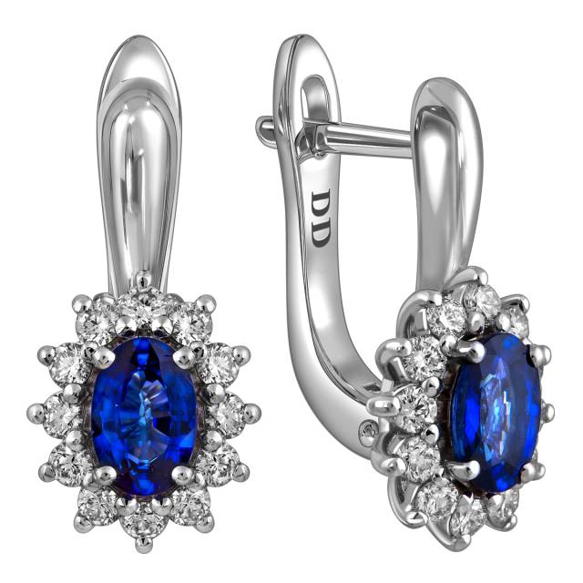 Серьги из белого золота с бриллиантами и сапфирами (062815)