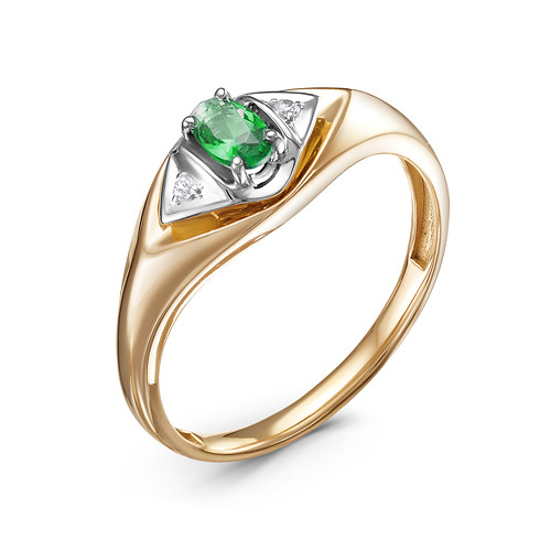 Кольцо из комбинированного золота с бриллиантами и изумрудом (043772)