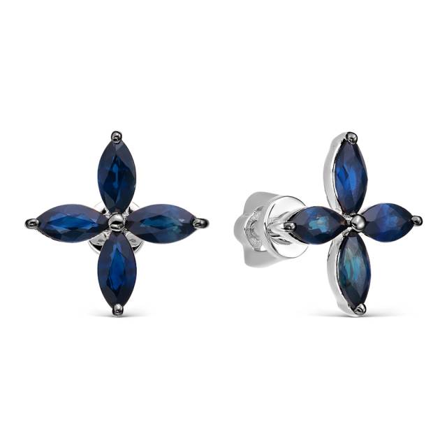 Серьги пусеты из белого золота с сапфирами (061323)