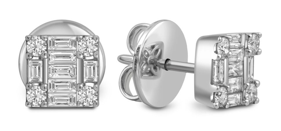 Серьги пусеты из белого золота с бриллиантами 