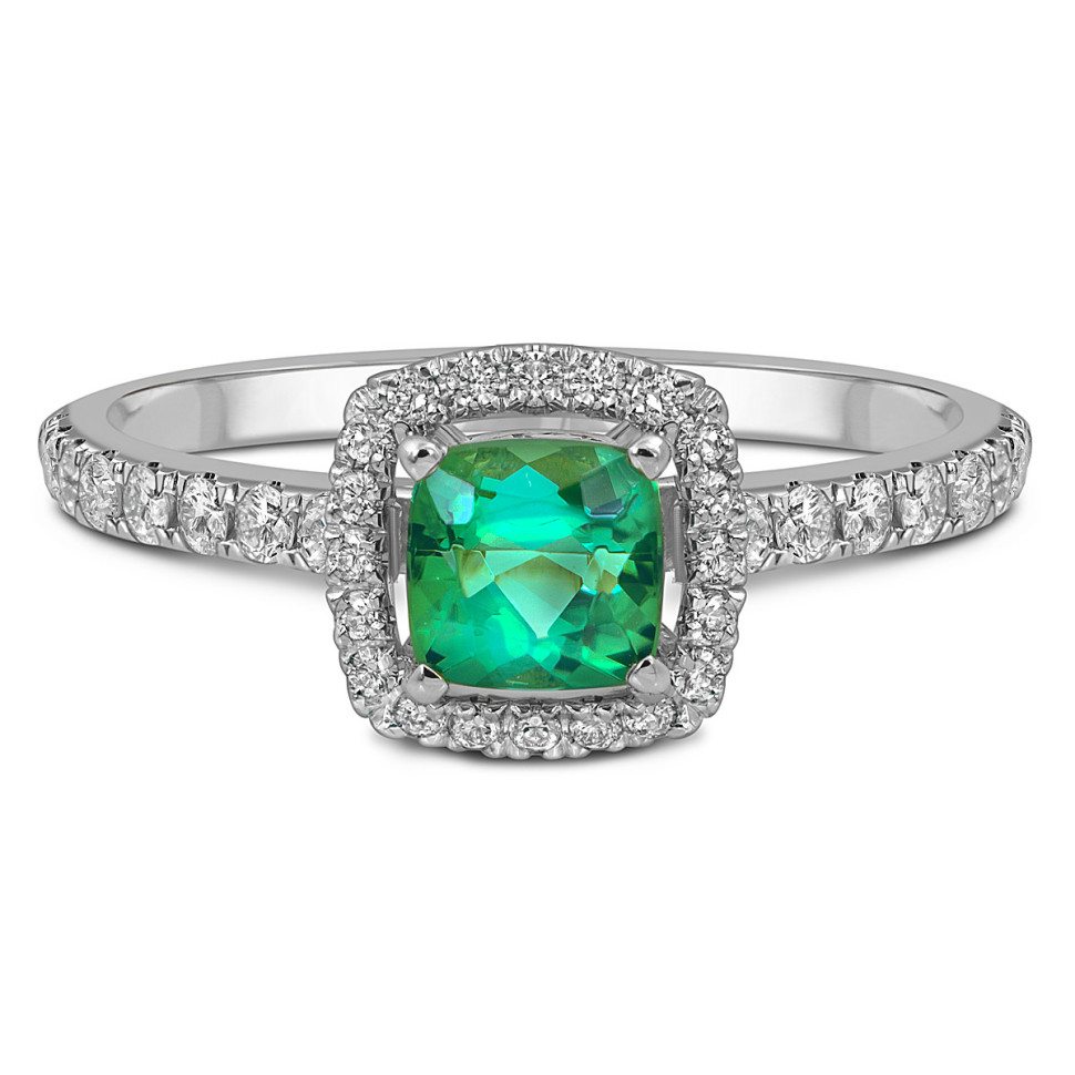 Кольцо из белого золота с бриллиантами и турмалином (057502)