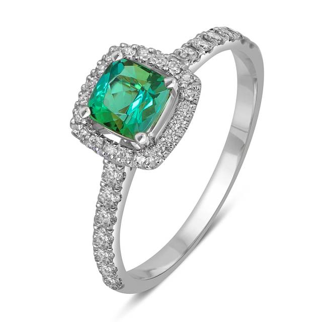 Кольцо из белого золота с бриллиантами и турмалином (057502)