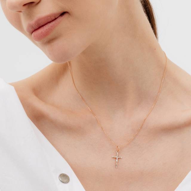 Кулон крест из комбинированного золота с бриллиантами (039512)