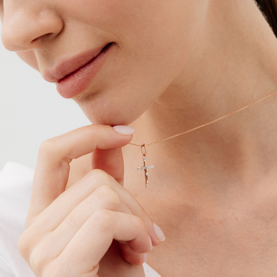 Кулон крест из комбинированного золота с бриллиантами (039512)