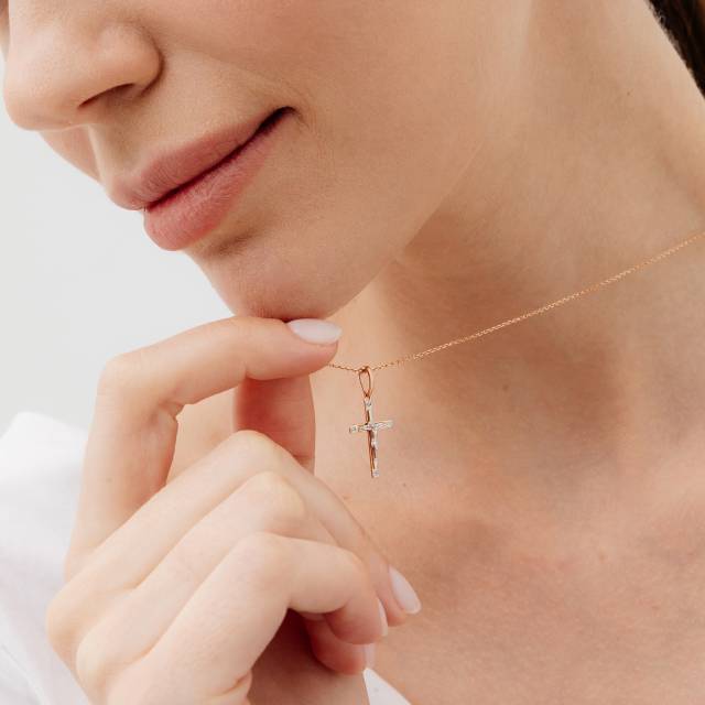 Кулон крест из комбинированного золота с бриллиантами (039512)