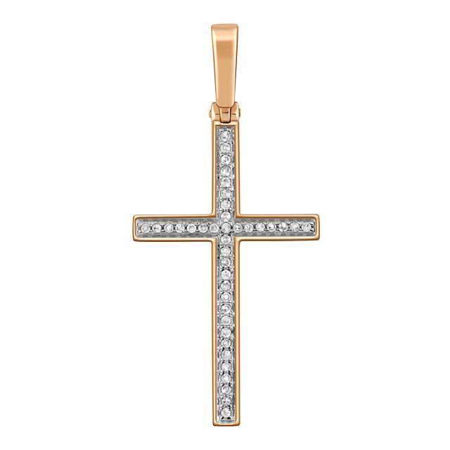 Кулон крест из красного золота с бриллиантами (045306)
