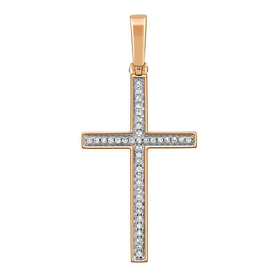 Кулон крест из красного золота с бриллиантами (045306)