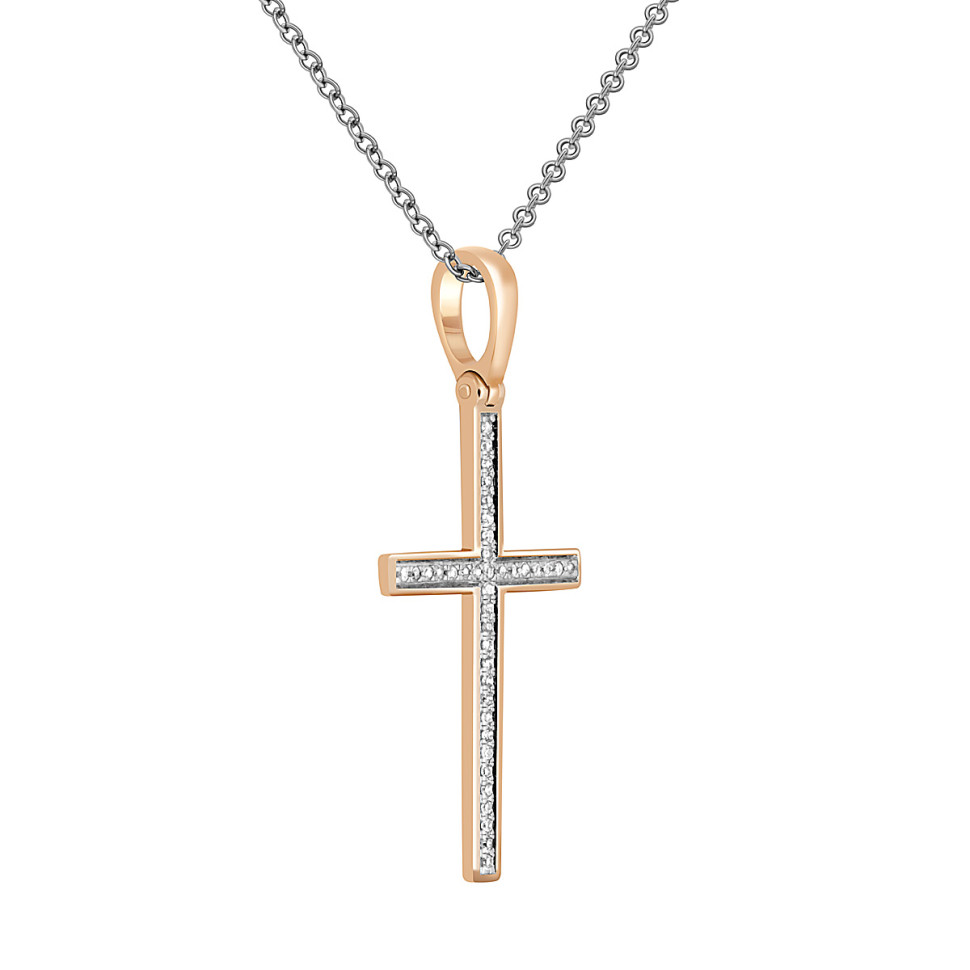 Кулон крест из красного золота с бриллиантами (045306)
