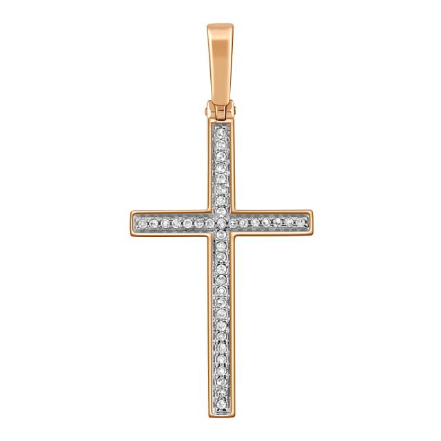 Кулон крест из красного золота с бриллиантами (045306)