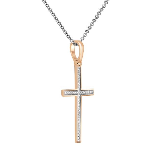 Кулон крест из красного золота с бриллиантами (045306)