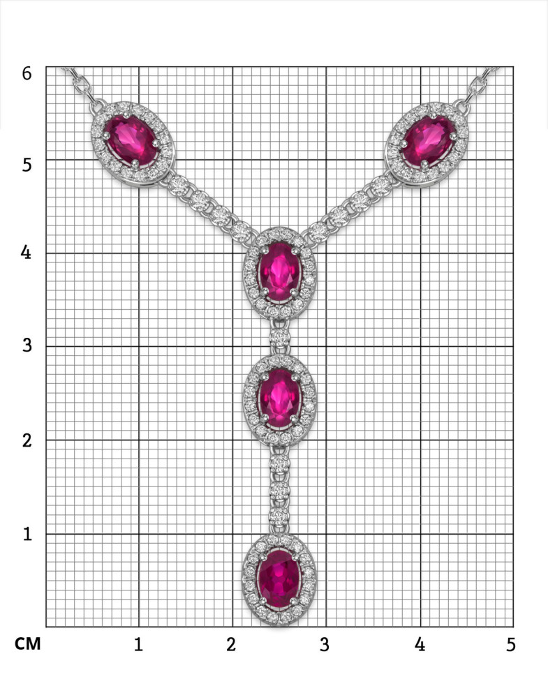 Колье из белого золота с бриллиантами и рубинами (056131)