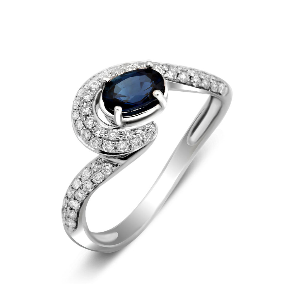 Кольцо из белого золота с бриллиантами и сапфиром (023486)