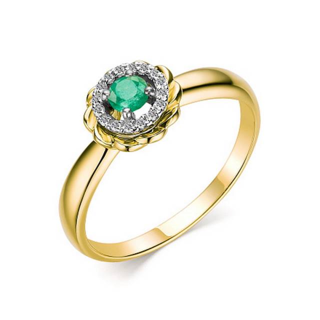 Кольцо из жёлтого золота с бриллиантами и изумрудом (046052)