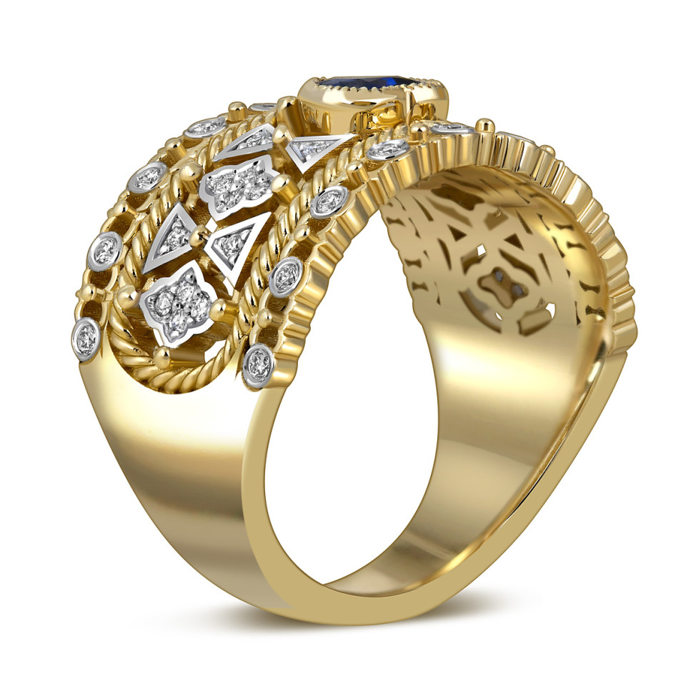 Кольцо из жёлтого золота с бриллиантами и танзанитом 