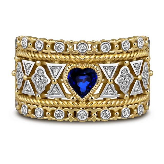 Кольцо из жёлтого золота с бриллиантами и танзанитом "Сердце" (063714)