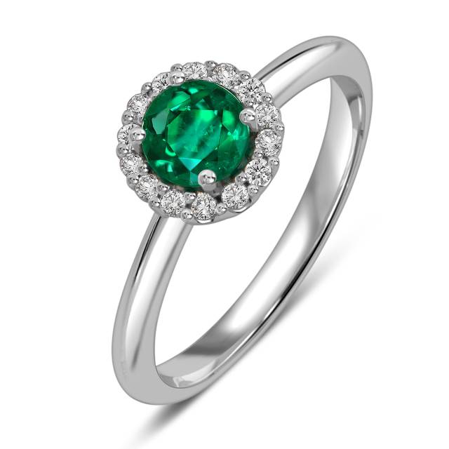 Кольцо из белого золота с бриллиантами и изумрудом  (055055)