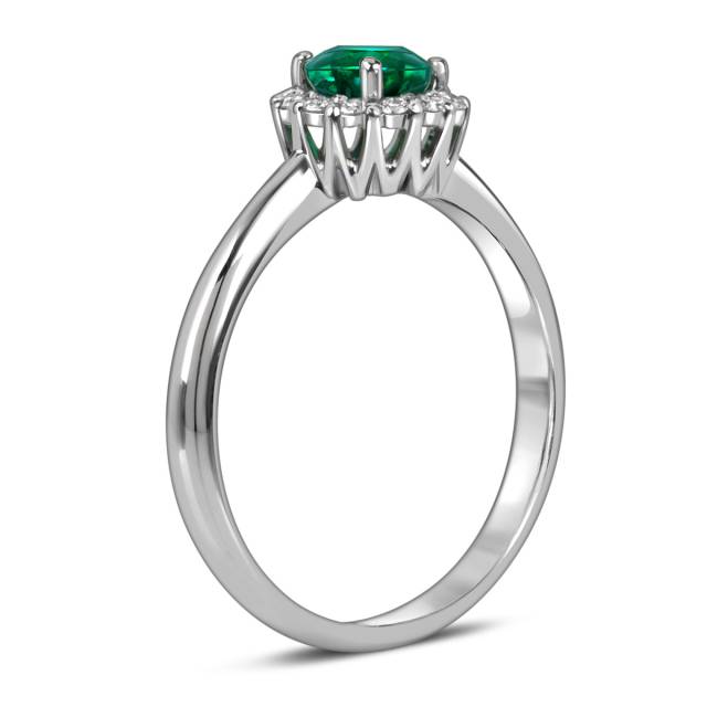 Кольцо из белого золота с бриллиантами и изумрудом  (055055)