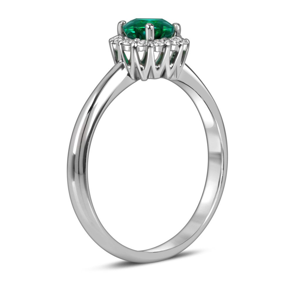 Кольцо из белого золота с бриллиантами и изумрудом  (055055)