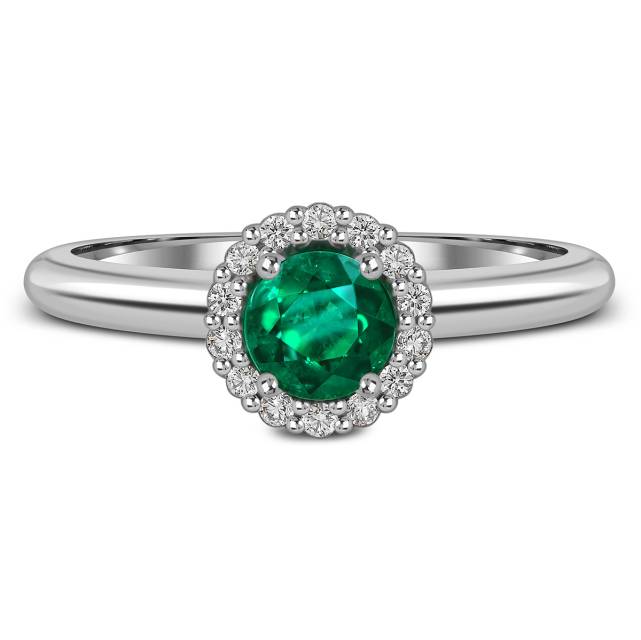 Кольцо из белого золота с бриллиантами и изумрудом  (055055)