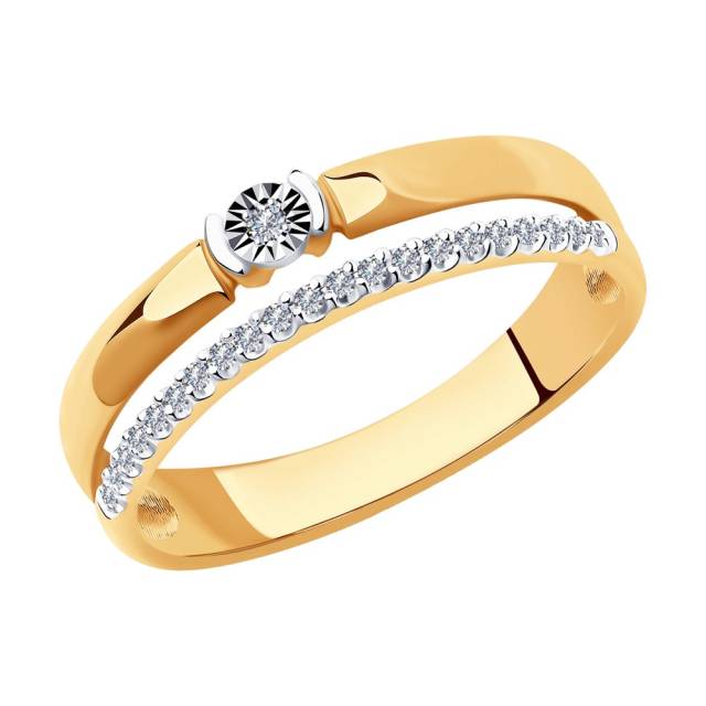 Помолвочное кольцо из красного золота с бриллиантами (043618)