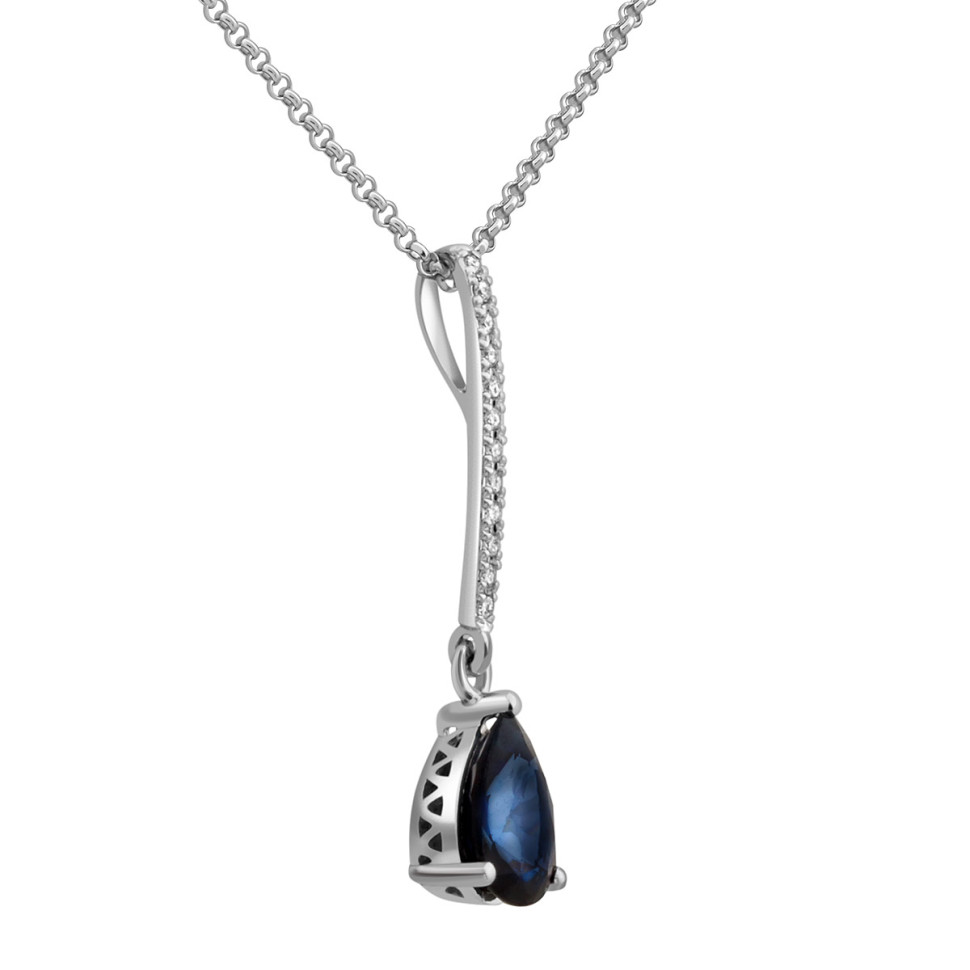 Колье из белого золота с бриллиантами и сапфиром (025295)