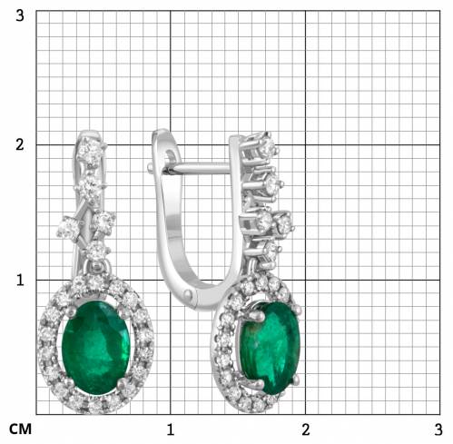 Серьги из белого золота с бриллиантами и изумрудами