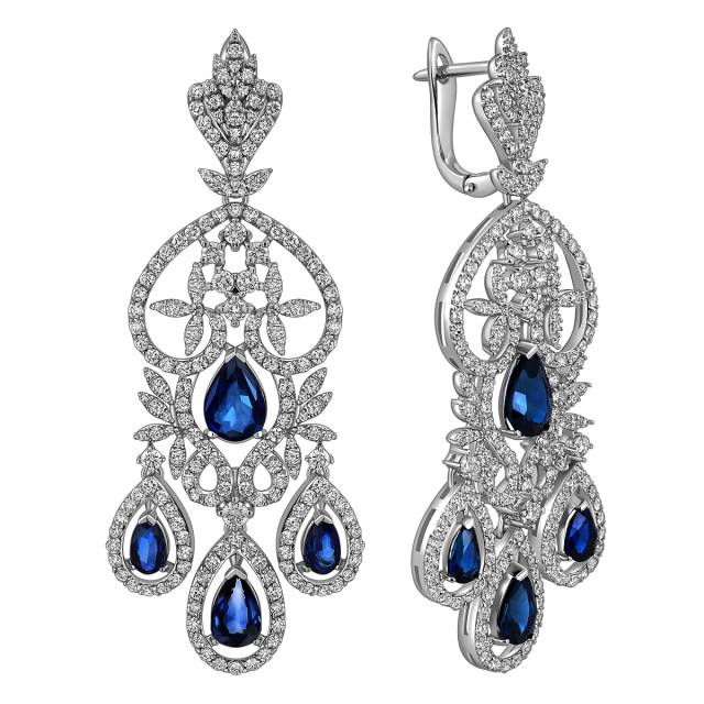 Серьги из белого золота с бриллиантами и сапфирами (025578)