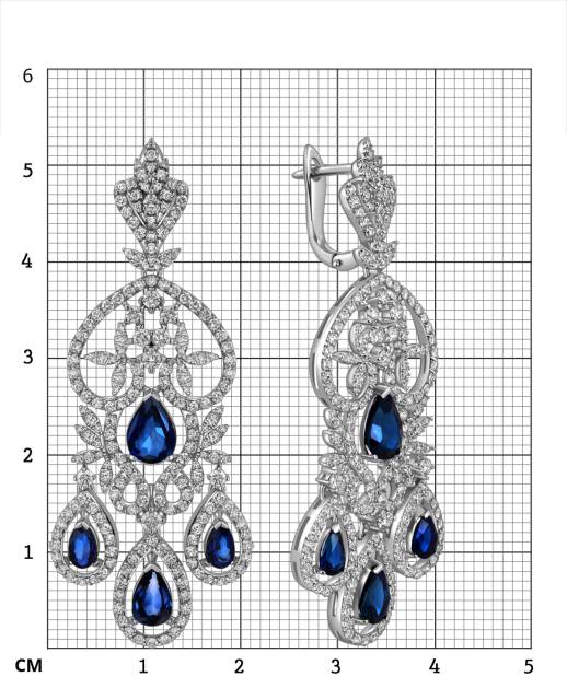 Серьги из белого золота с бриллиантами и сапфирами (025578)