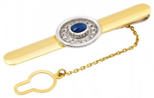 Зажим для галстука из комбинированного золота с бриллиантами и сапфиром
